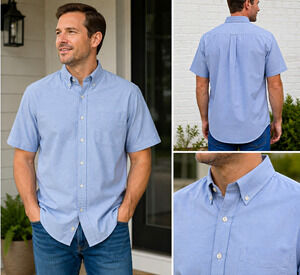 Puritan Men’s 16 1/2 Blue Oxford Short Sleeve Button Down Shirt Cotton Blend